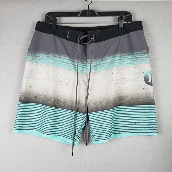 Hurley Men's Size 33 Hybrid Board Shorts Gray Aqua Stripe Beach Vacation Surfer - Picture 1 of 10